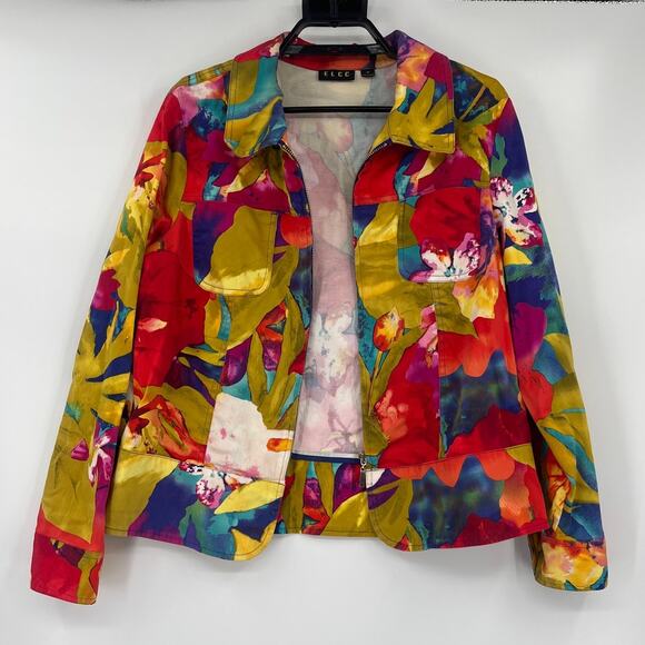 ELCC Floral Zip Womens Jacket Sz M Bold Y2K Artcore Indie Funky Dopamine Retro - Picture 8 of 11
